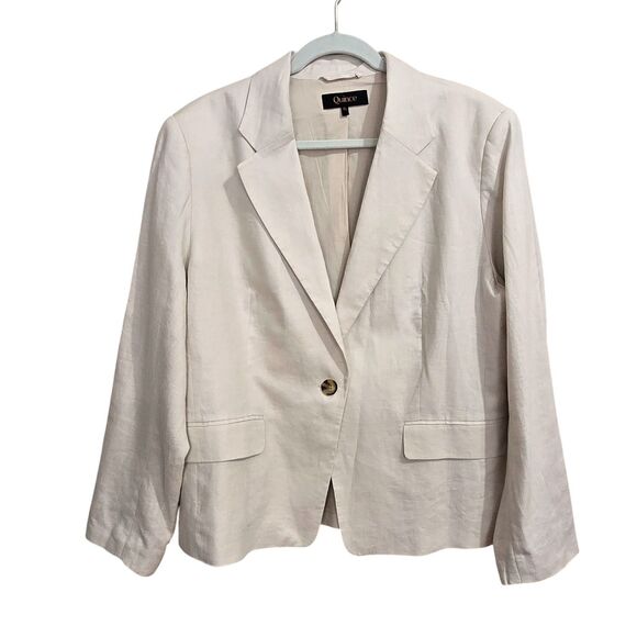 Quince Womens XL European Linen Structured Blazer Sand Jacket Clean Girl NWOT - Picture 2 of 13